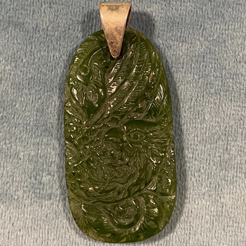 Jade Pendant, Dragon & Phoenix, vintage - Picture 5 of 6